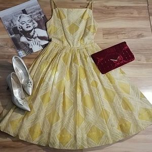 Vintage 50s Silk Criss Cross Pattern Sundress XS AS IS